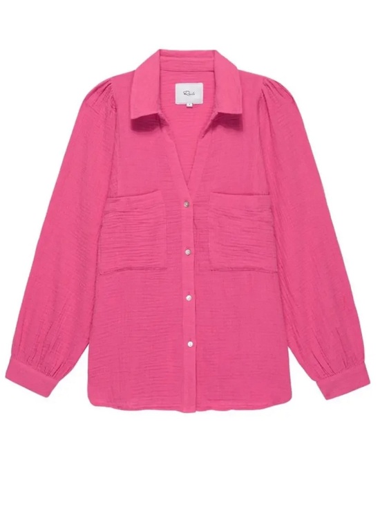 Rails Tops - RAILS Lauren Organic Cotton Gauze Button Down Shirt in Hibiscus Pink. Size M